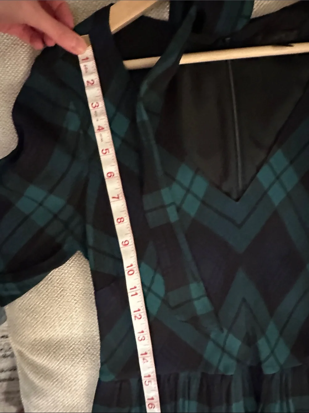 J. Crew Teal and Navy Plaid V-Neck Long Sleeve Tiered Dress